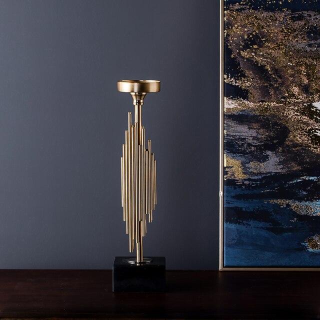 RoyaleGlow Modern Gold Metal Taper Candle Holder with Marble Base, Elegant Abstract Design-Royale Basic