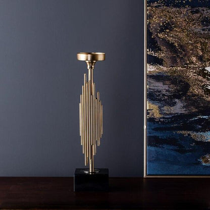 RoyaleGlow Modern Gold Metal Taper Candle Holder with Marble Base, Elegant Abstract Design-Royale Basic