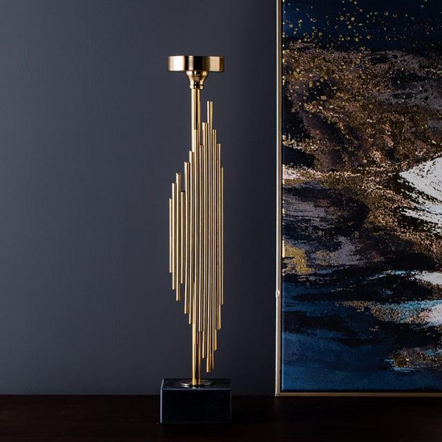 RoyaleGlow Modern Gold Metal Taper Candle Holder with Marble Base, Elegant Abstract Design-Royale Basic