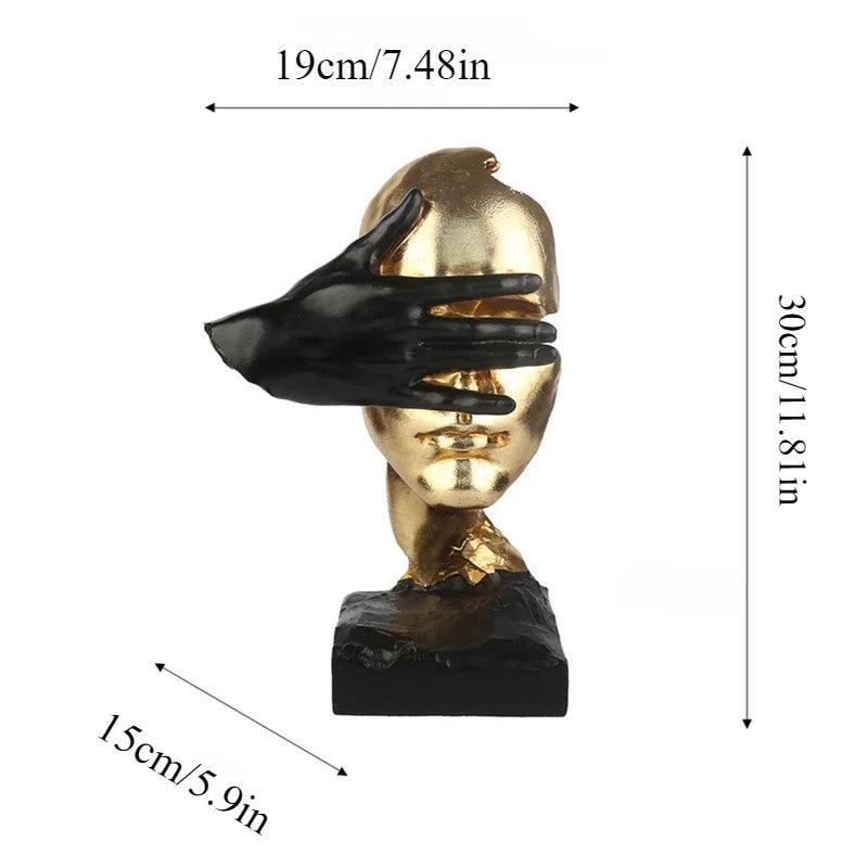 RoyaleGlow Abstract Gold & Black Silence Face Sculpture - Modern Resin Art Decor-Royale Basic