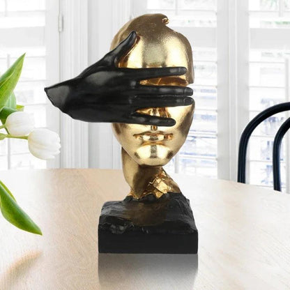 RoyaleGlow Abstract Gold & Black Silence Face Sculpture - Modern Resin Art Decor-Royale Basic
