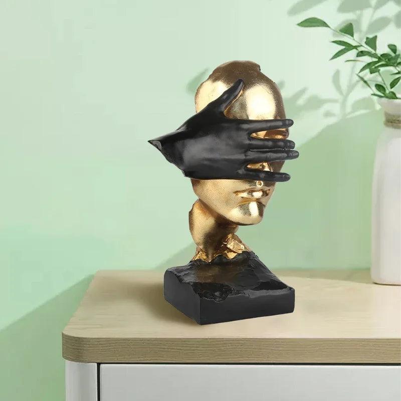 RoyaleGlow Abstract Gold & Black Silence Face Sculpture - Modern Resin Art Decor-Royale Basic