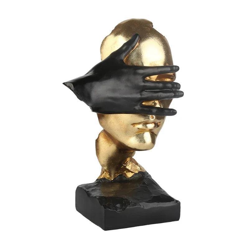 RoyaleGlow Abstract Gold & Black Silence Face Sculpture - Modern Resin Art Decor-Royale Basic