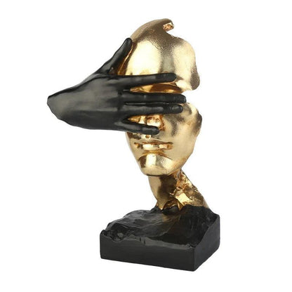 RoyaleGlow Abstract Gold & Black Silence Face Sculpture - Modern Resin Art Decor-Royale Basic