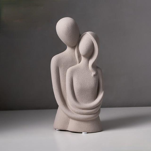 RoyaleGlow Abstract Embrace Ceramic Sculpture - Modern Minimalist Couple Figurine Decor-Royale Basic
