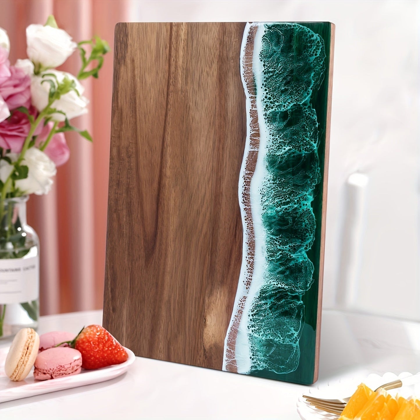Acacia Wood Cutting Board with Ocean Resin Inlay – Handmade Wooden Kitchen & Serving Board 4