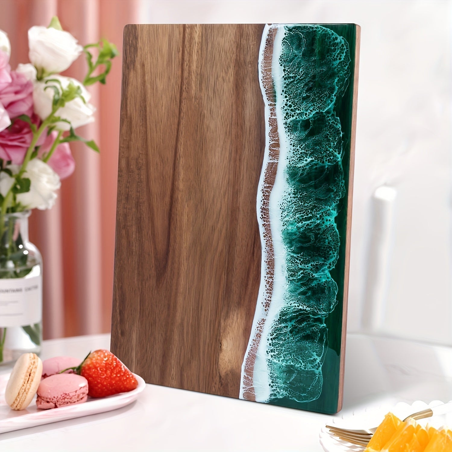 Acacia Wood Cutting Board with Ocean Resin Inlay – Handmade Wooden Kitchen & Serving Board 4