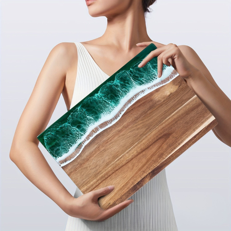 Acacia Wood Cutting Board with Ocean Resin Inlay – Handmade Wooden Kitchen & Serving Board 5