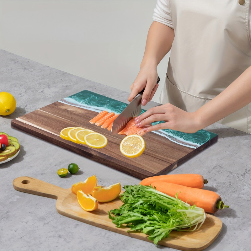 Acacia Wood Cutting Board with Ocean Resin Inlay – Handmade Wooden Kitchen & Serving Board 6
