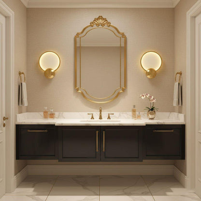 RoyaleGlow Modern Brushed Gold Wall Sconce - Frosted Disc Ambient Lighting