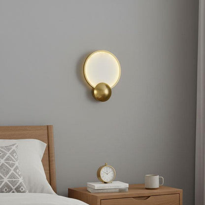 RoyaleGlow Modern Brushed Gold Wall Sconce - Frosted Disc Ambient Lighting