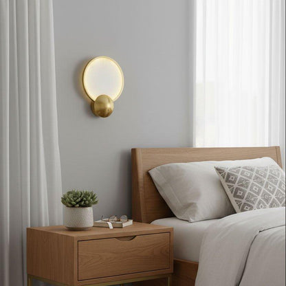 RoyaleGlow Modern Brushed Gold Wall Sconce - Frosted Disc Ambient Lighting