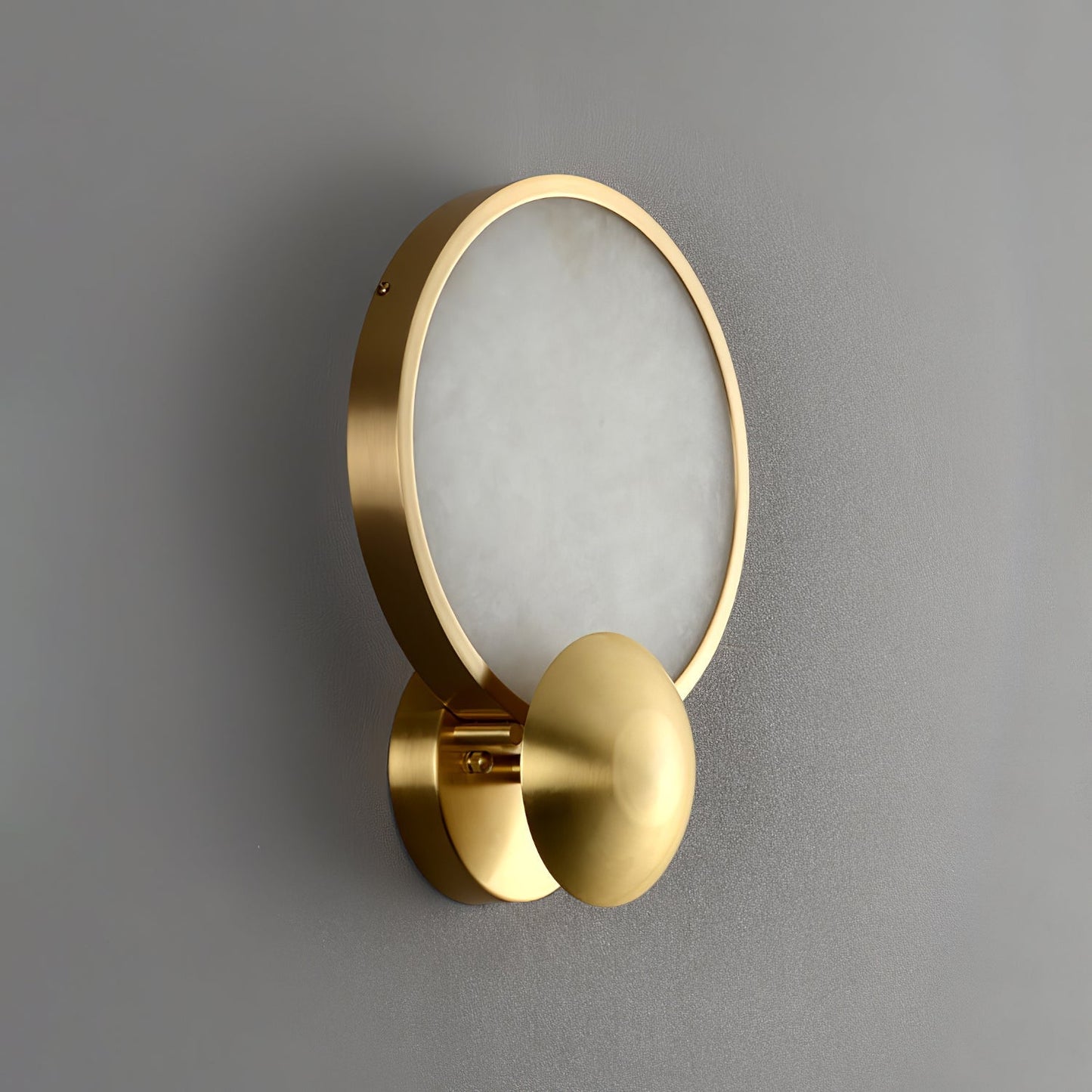 RoyaleGlow Modern Brushed Gold Wall Sconce - Frosted Disc Ambient Lighting