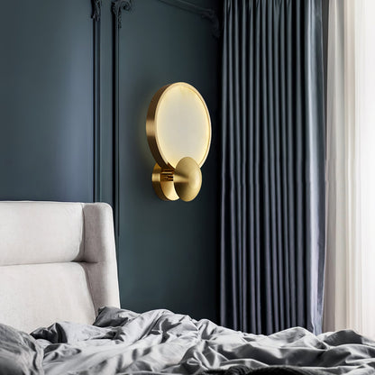RoyaleGlow Modern Brushed Gold Wall Sconce - Frosted Disc Ambient Lighting