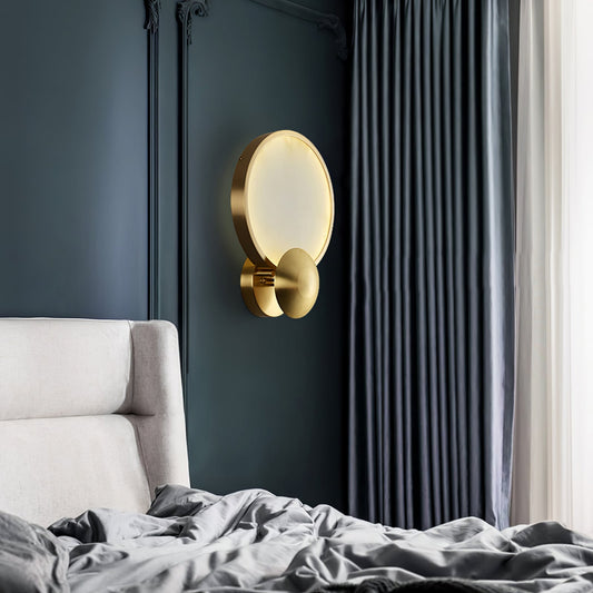 RoyaleGlow Modern Brushed Gold Wall Sconce - Frosted Disc Ambient Lighting