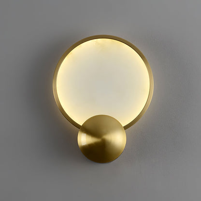 RoyaleGlow Modern Brushed Gold Wall Sconce - Frosted Disc Ambient Lighting