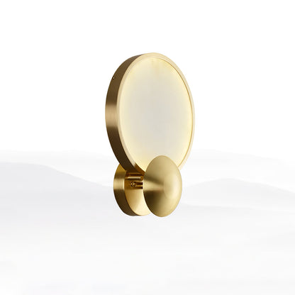RoyaleGlow Modern Brushed Gold Wall Sconce - Frosted Disc Ambient Lighting
