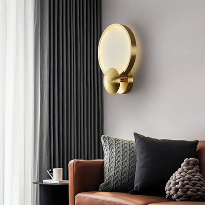 RoyaleGlow Modern Brushed Gold Wall Sconce - Frosted Disc Ambient Lighting