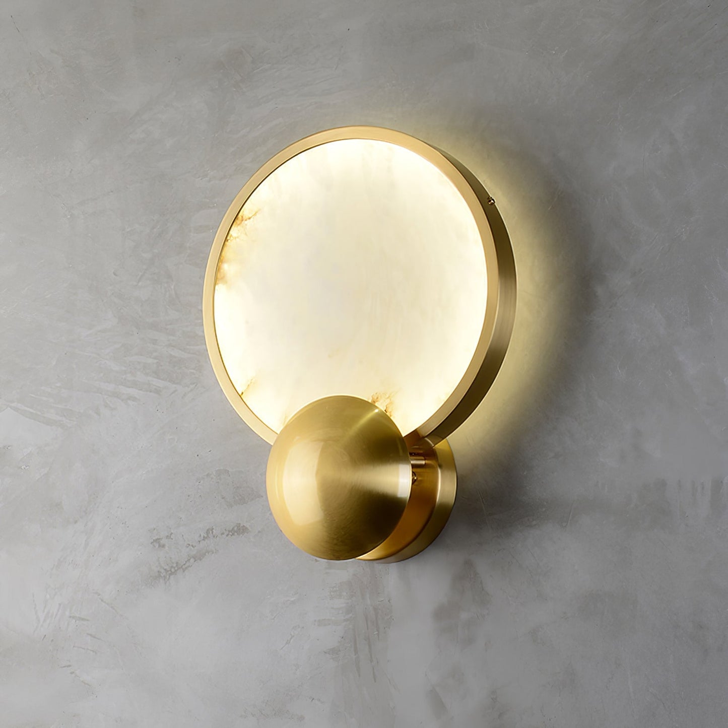 RoyaleGlow Modern Brushed Gold Wall Sconce - Frosted Disc Ambient Lighting