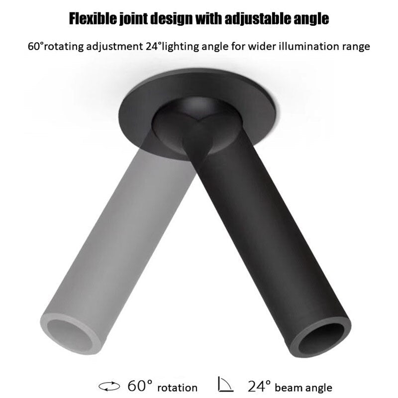 RoyaleGlow Adjustable Recessed LED Spotlight, Long Aluminium Cylinder Ceiling Light
