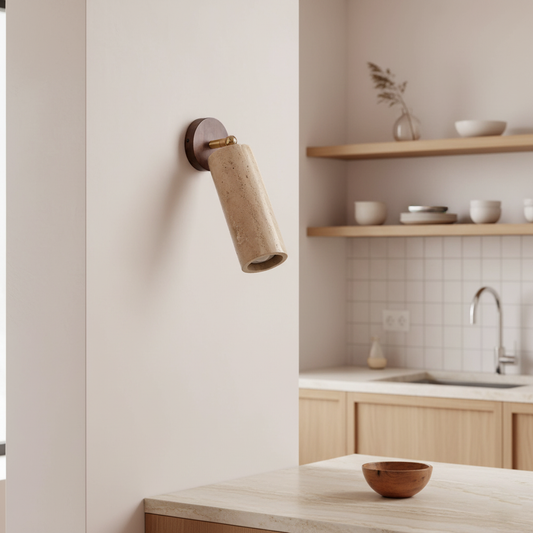 Adjustable Wall Light with Natural Wood and Travertine – Indoor/Outdoor Use 0