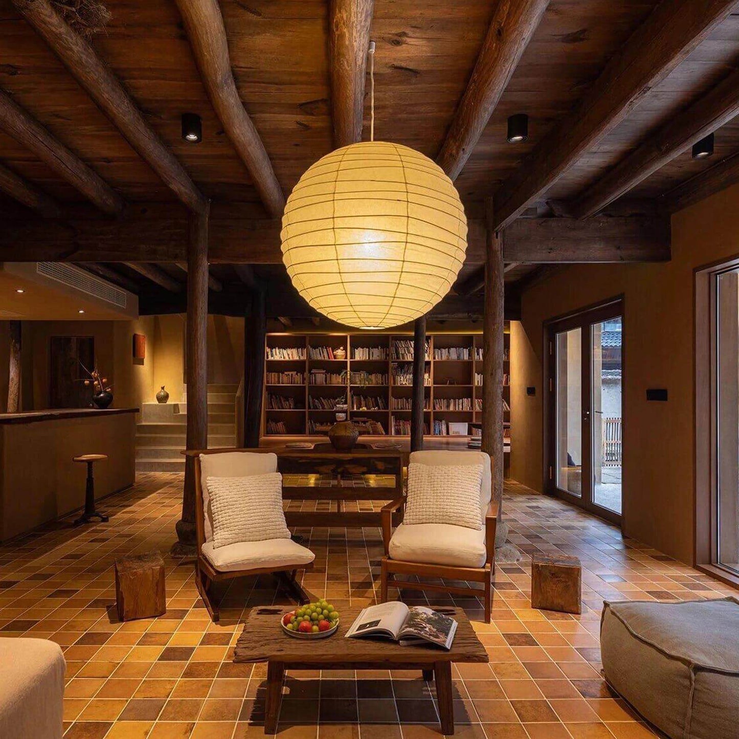 LuxRoyale Japanese Rice Paper Globe Pendant Light, Wabi Sabi Hanging Lamp