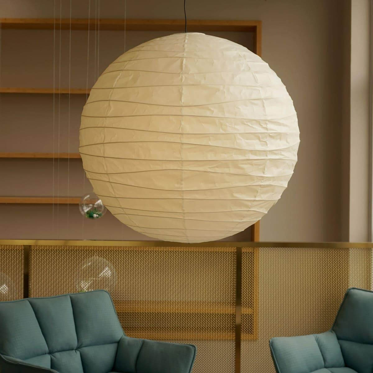 LuxRoyale Japanese Rice Paper Globe Pendant Light, Wabi Sabi Hanging Lamp