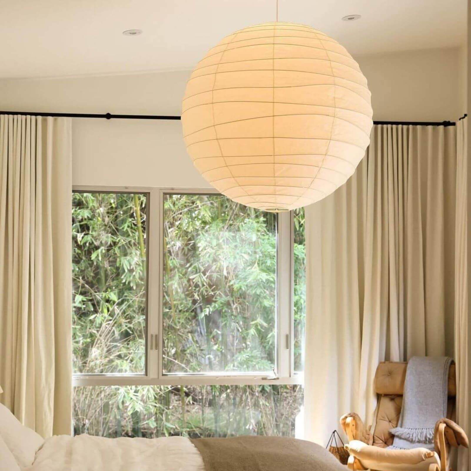 LuxRoyale Japanese Rice Paper Globe Pendant Light, Wabi Sabi Hanging Lamp