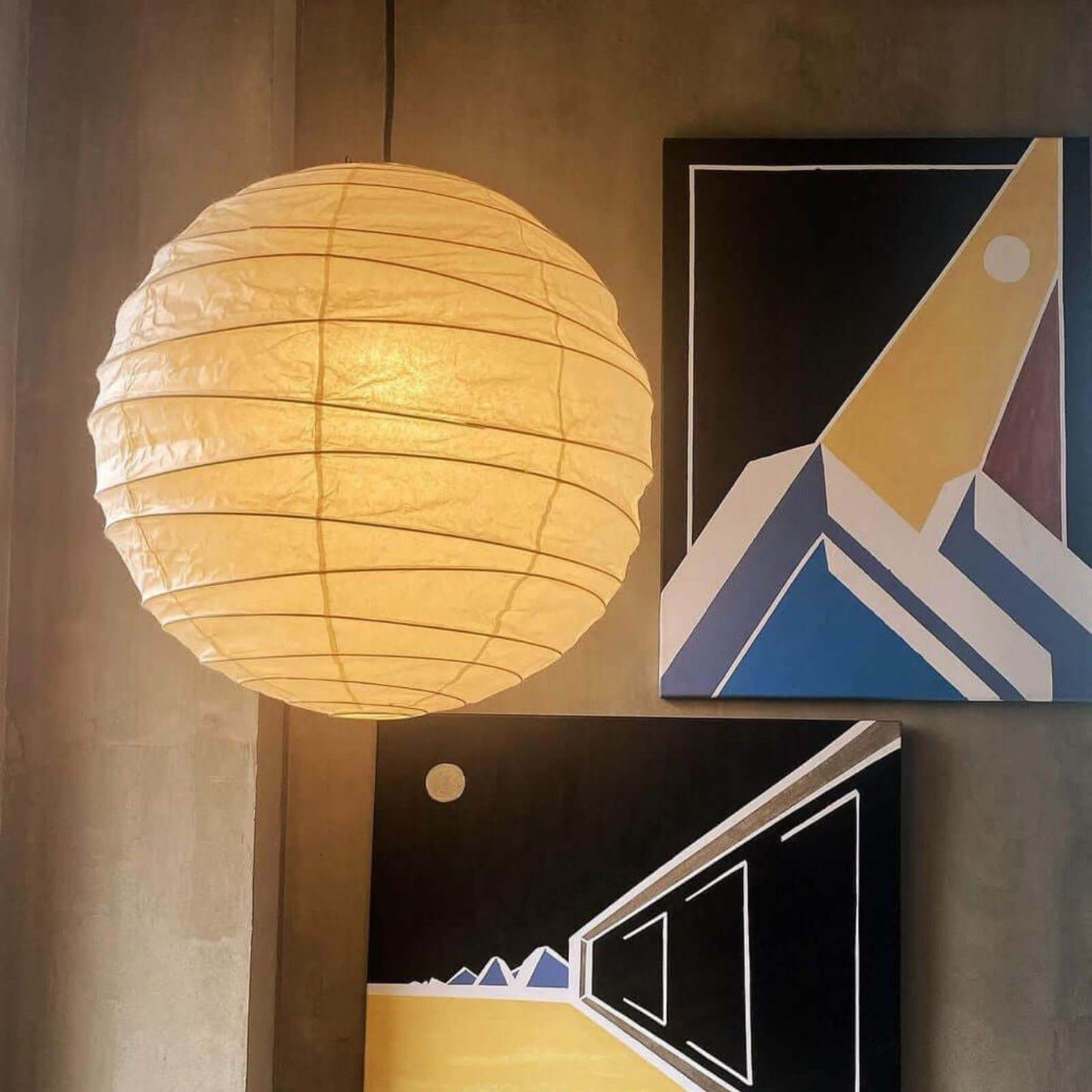 LuxRoyale Japanese Rice Paper Globe Pendant Light, Wabi Sabi Hanging Lamp