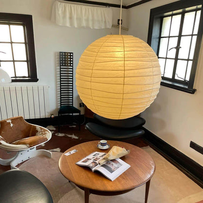 LuxRoyale Japanese Rice Paper Globe Pendant Light, Wabi Sabi Hanging Lamp