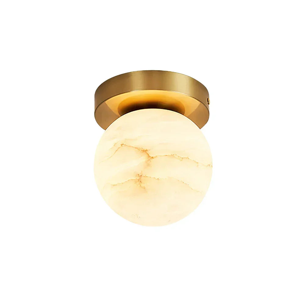 RoyaleGlow Alabaster Brass Flush Mount Ceiling Light - Modern Globe Fixture