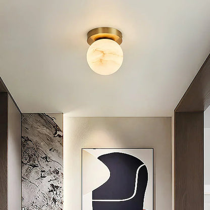 RoyaleGlow Alabaster Brass Flush Mount Ceiling Light - Modern Globe Fixture