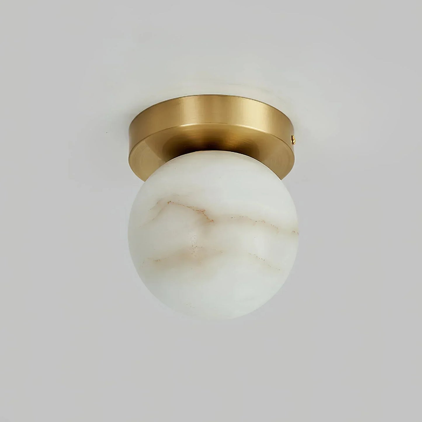 RoyaleGlow Alabaster Brass Flush Mount Ceiling Light - Modern Globe Fixture