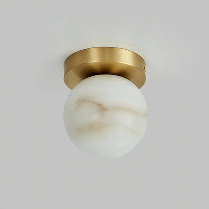 RoyaleGlow Alabaster Brass Flush Mount Ceiling Light - Modern Globe Fixture