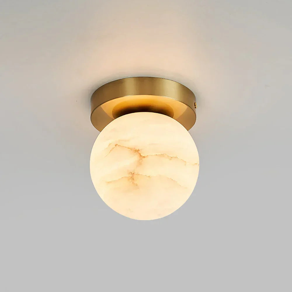 RoyaleGlow Alabaster Brass Flush Mount Ceiling Light - Modern Globe Fixture