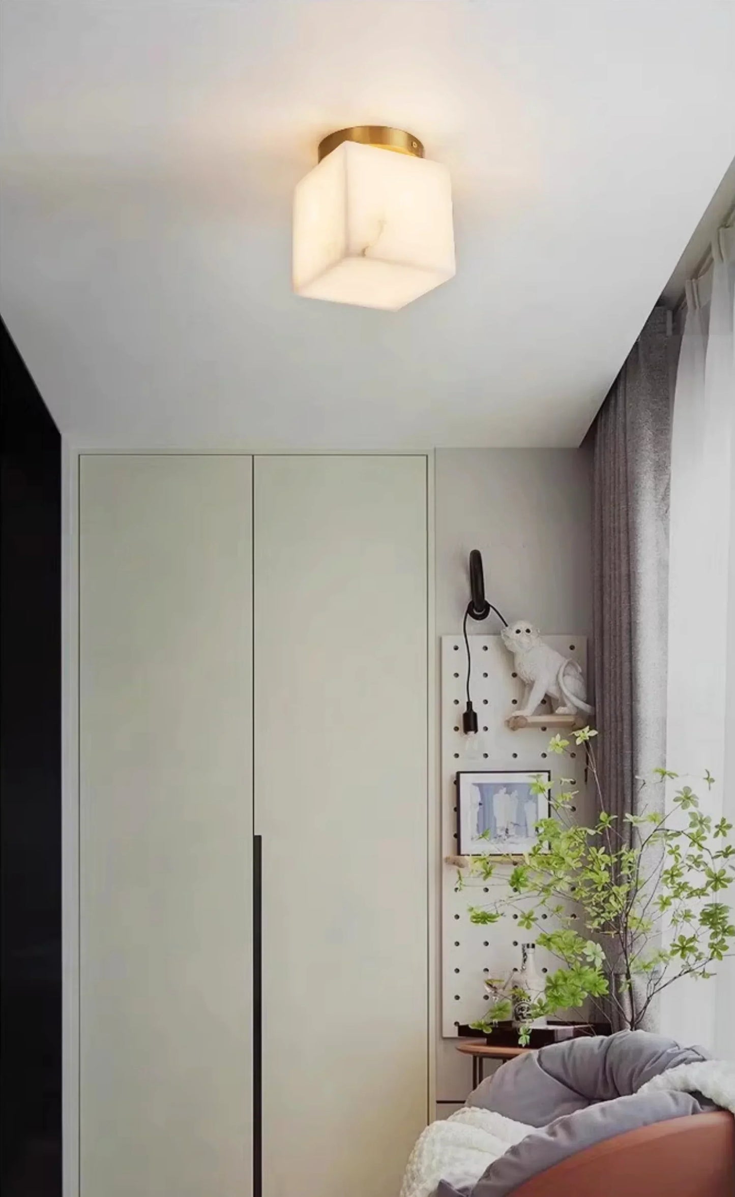 RoyaleGlow Alabaster Brass Flush Mount Ceiling Light - Modern Globe Fixture