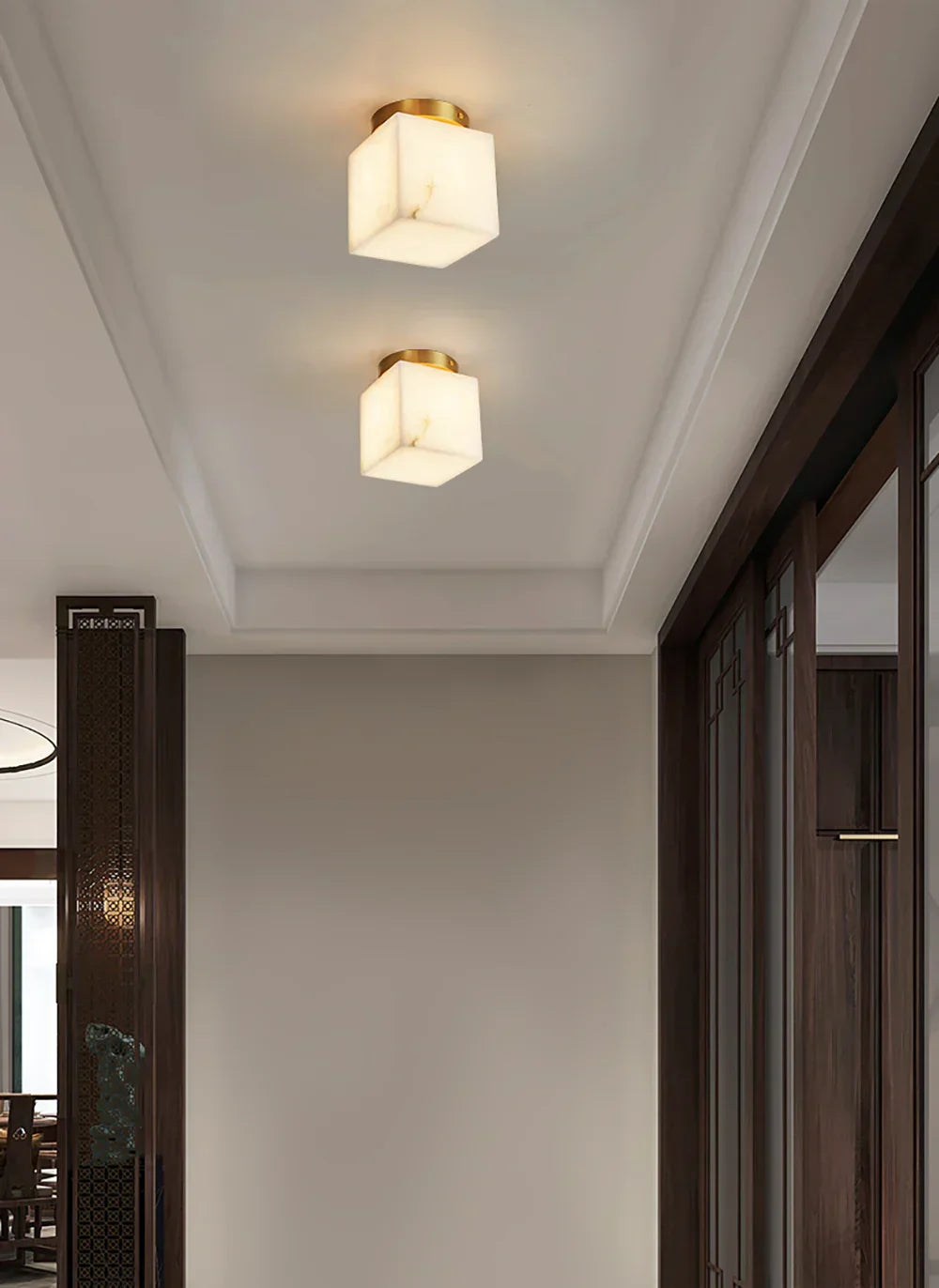 RoyaleGlow Alabaster Brass Flush Mount Ceiling Light - Modern Globe Fixture