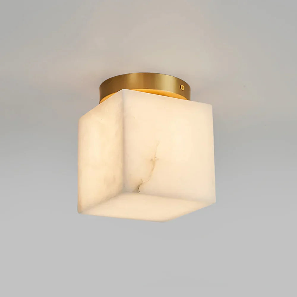 RoyaleGlow Alabaster Brass Flush Mount Ceiling Light - Modern Globe Fixture
