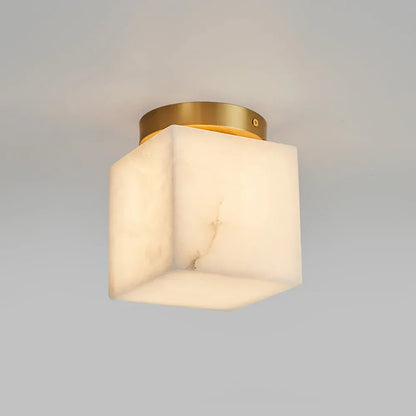 RoyaleGlow Alabaster Brass Flush Mount Ceiling Light - Modern Globe Fixture