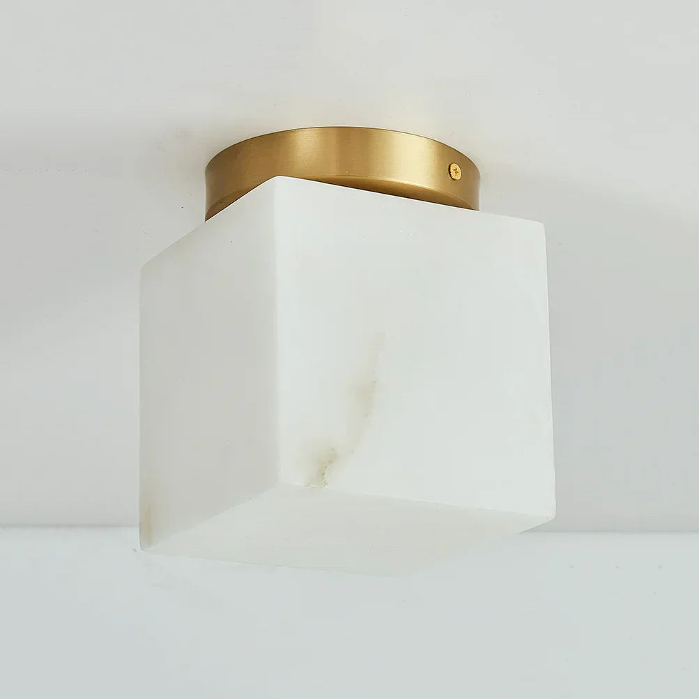 RoyaleGlow Alabaster Brass Flush Mount Ceiling Light - Modern Globe Fixture