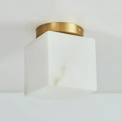 RoyaleGlow Alabaster Brass Flush Mount Ceiling Light - Modern Globe Fixture