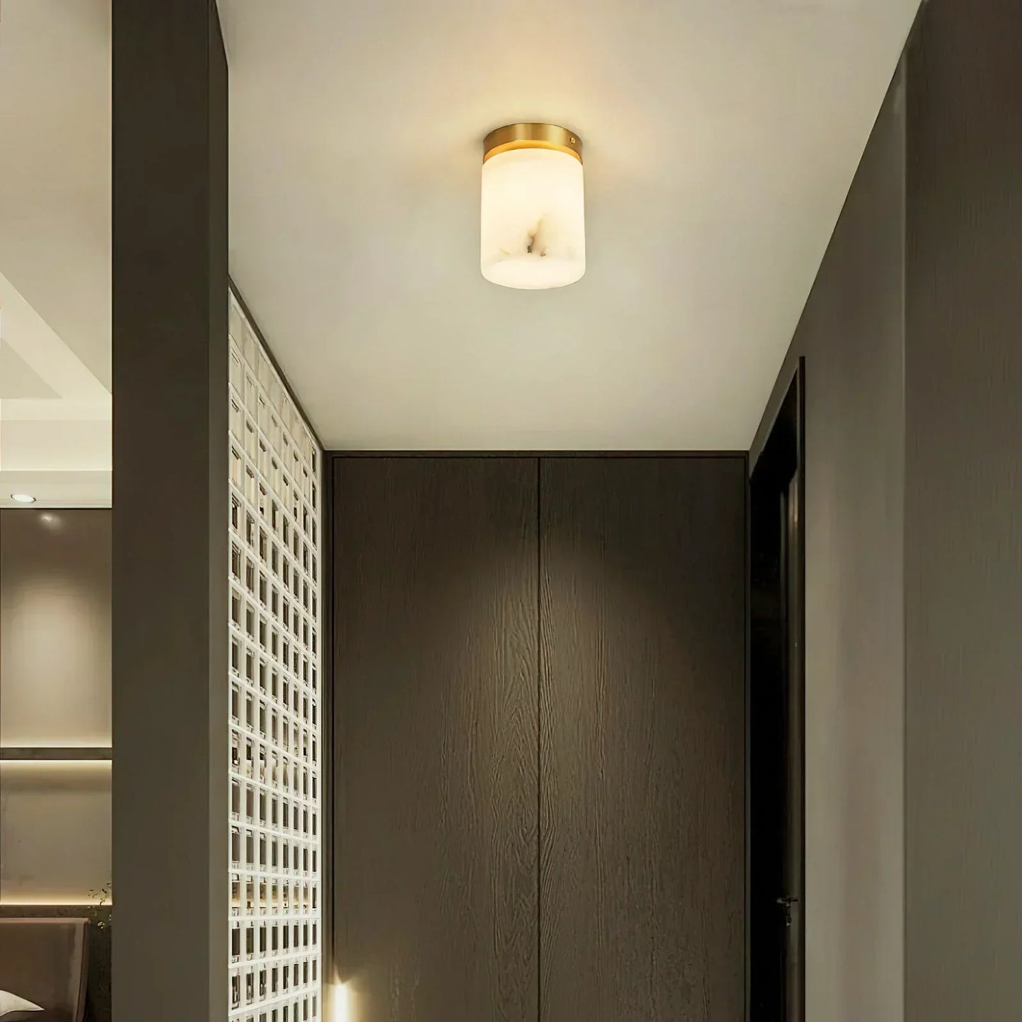 RoyaleGlow Alabaster Brass Flush Mount Ceiling Light - Modern Globe Fixture