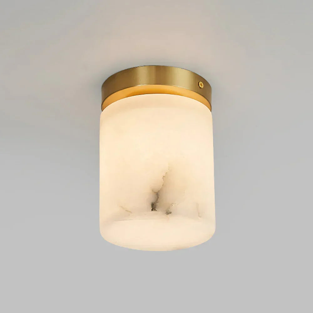 RoyaleGlow Alabaster Brass Flush Mount Ceiling Light - Modern Globe Fixture