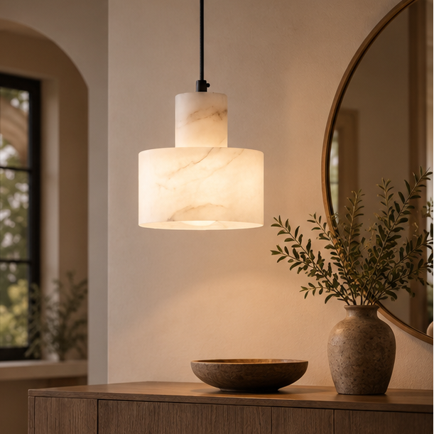 LuxRoyale Alabaster Stone Pendant Light - Adjustable Hanging Lamp