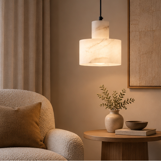LuxRoyale Alabaster Stone Pendant Light - Adjustable Hanging Lamp