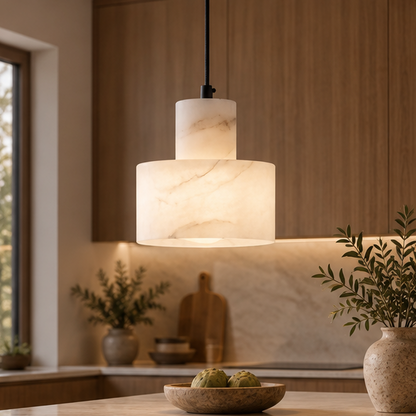 LuxRoyale Alabaster Stone Pendant Light - Adjustable Hanging Lamp