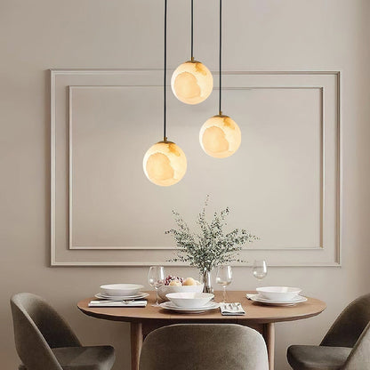 Alabaster Globe Pendant Light in Black or Brass 3