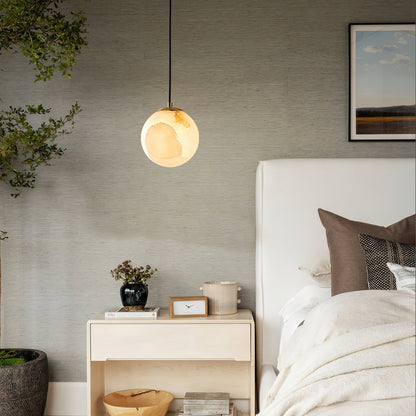 Alabaster Globe Pendant Light in Black or Brass 4