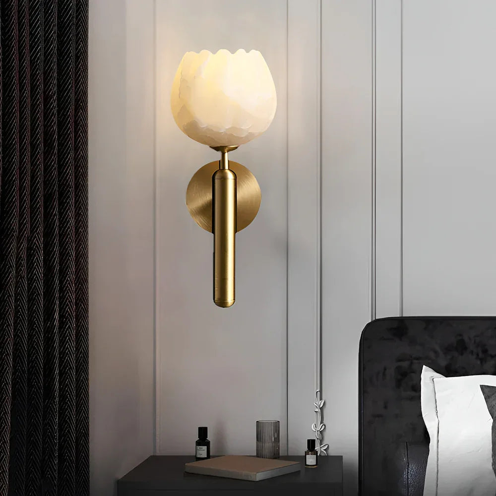 Royelux Alabaster Brass Wall Sconce Light with LED Compatibility