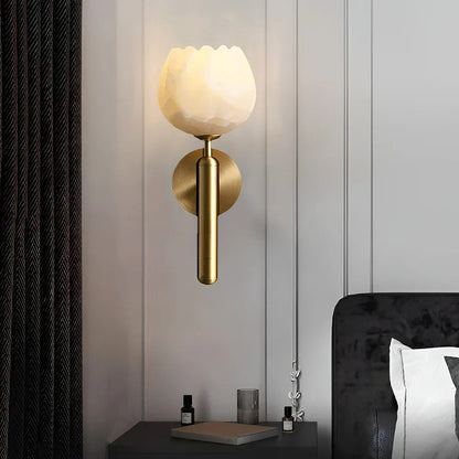 Royelux Alabaster Brass Wall Sconce Light with LED Compatibility